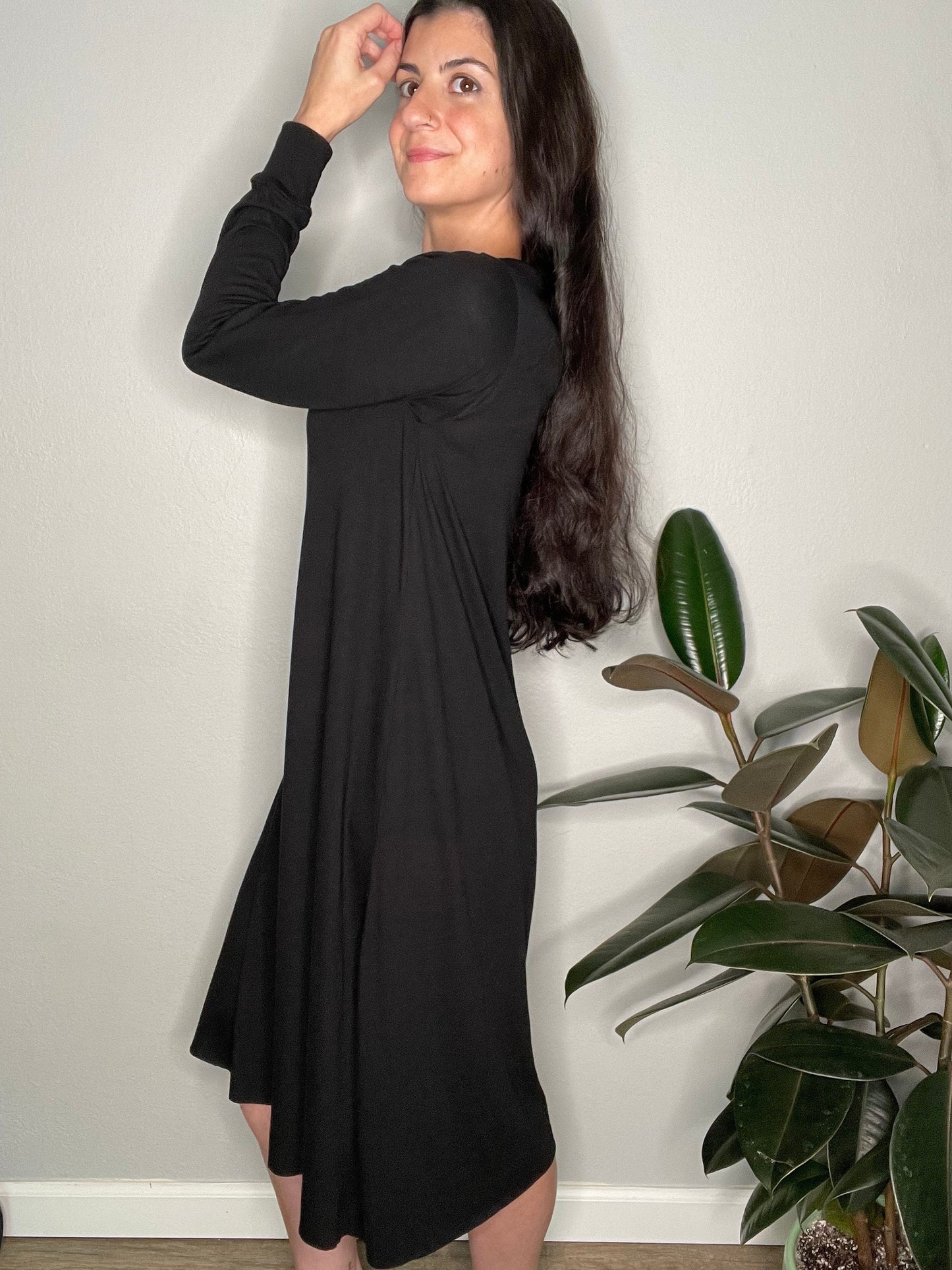 Ecofriendly Bamboo Flowy Midcalf Long Sleeve Dress