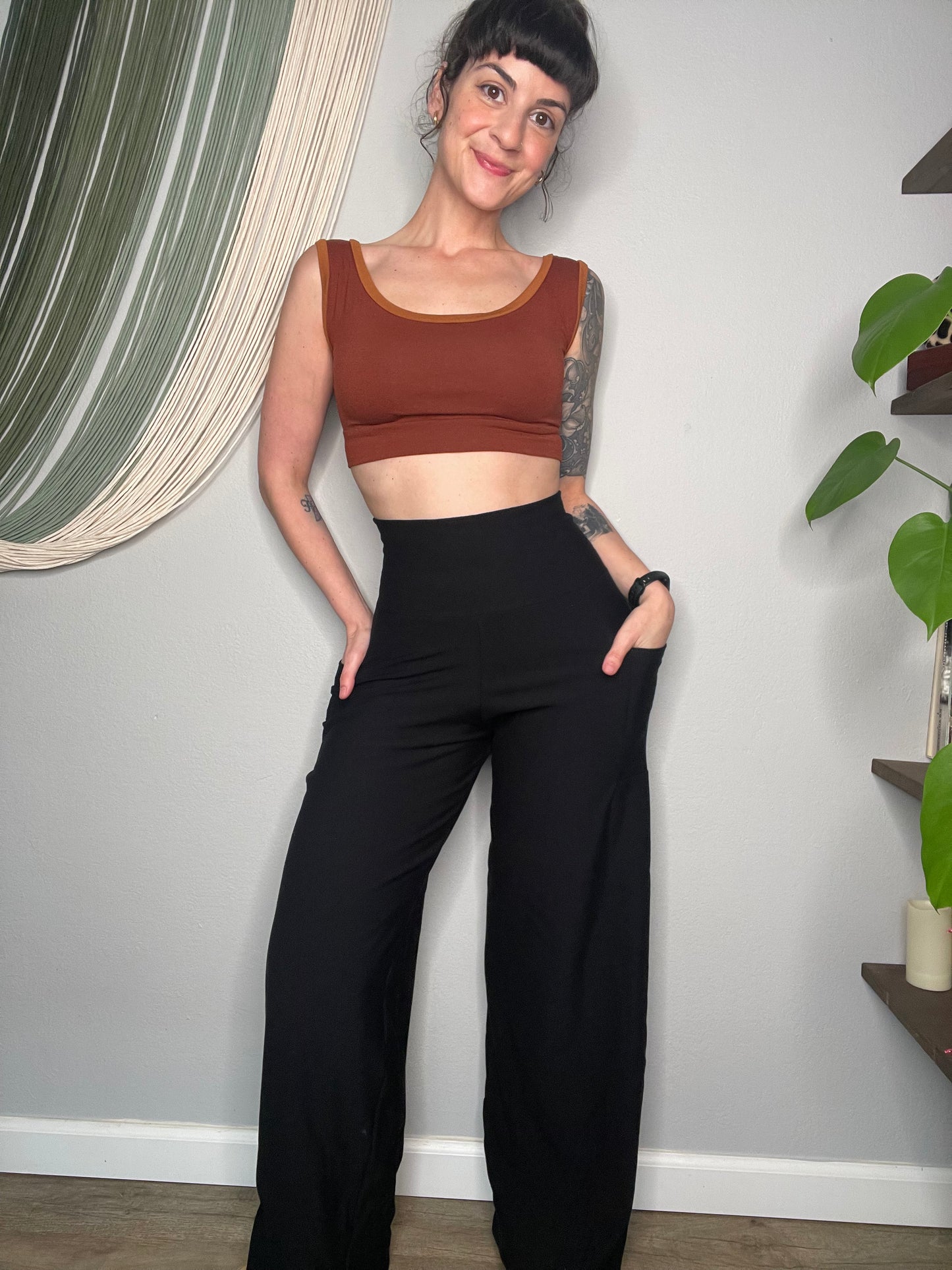 Ecofriendly Wide-Leg Bamboo French Terry Pants With Pockets