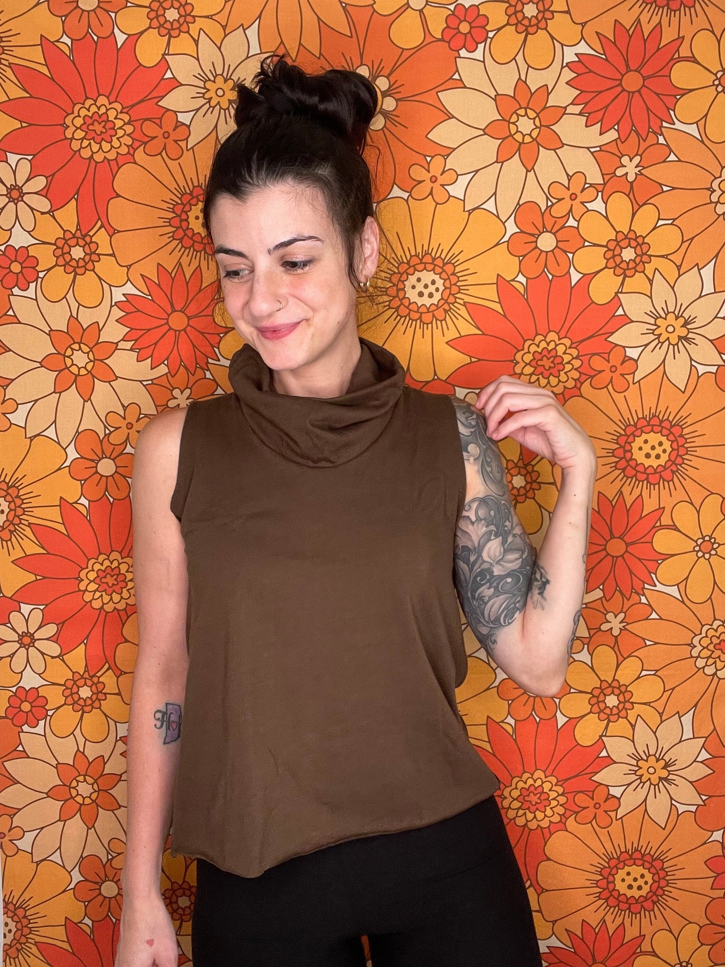 Organic Cotton Cowl Neck Sleeveless Top