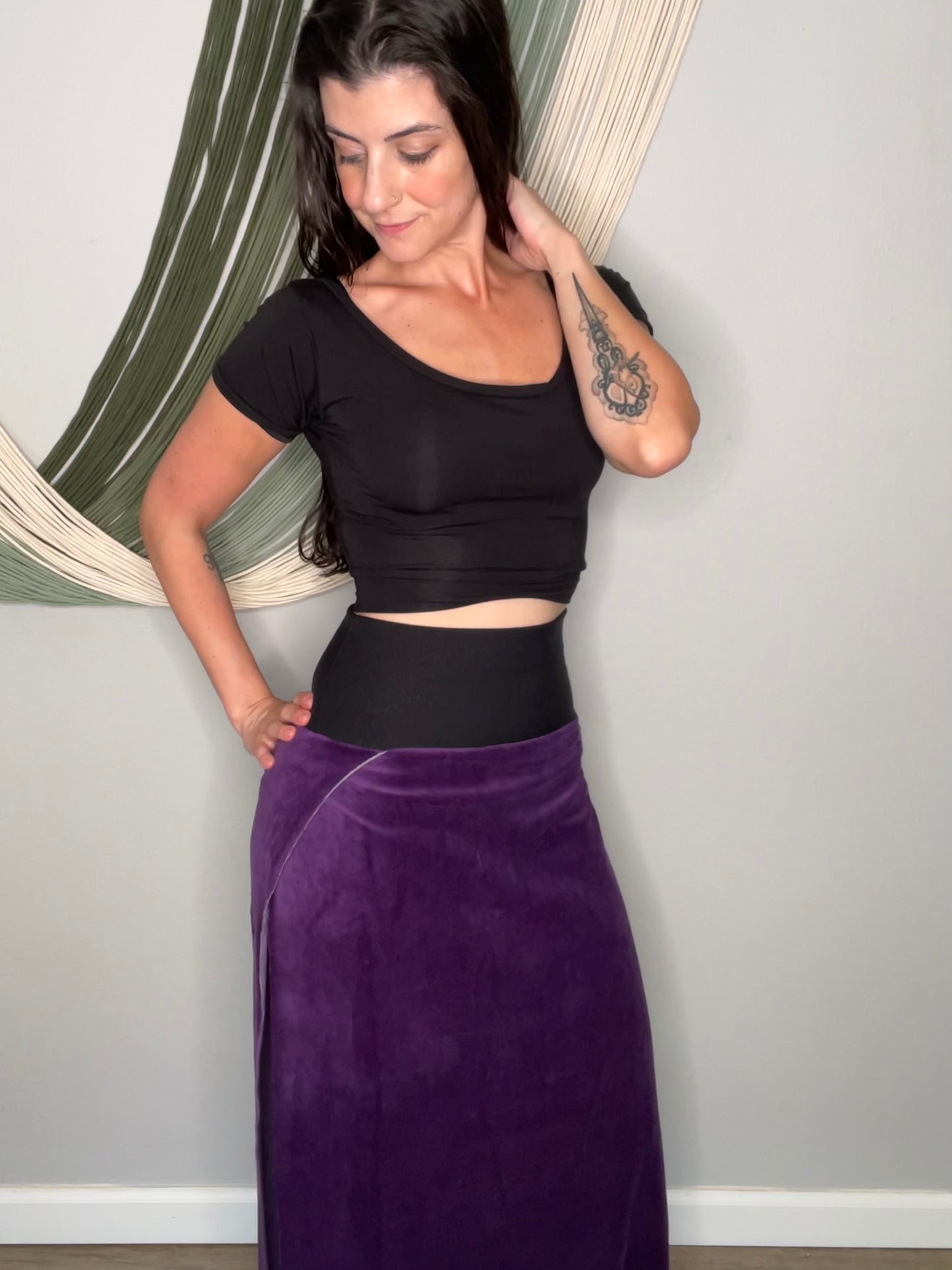 Double Slits Velour Maxi Skirt - with shorts