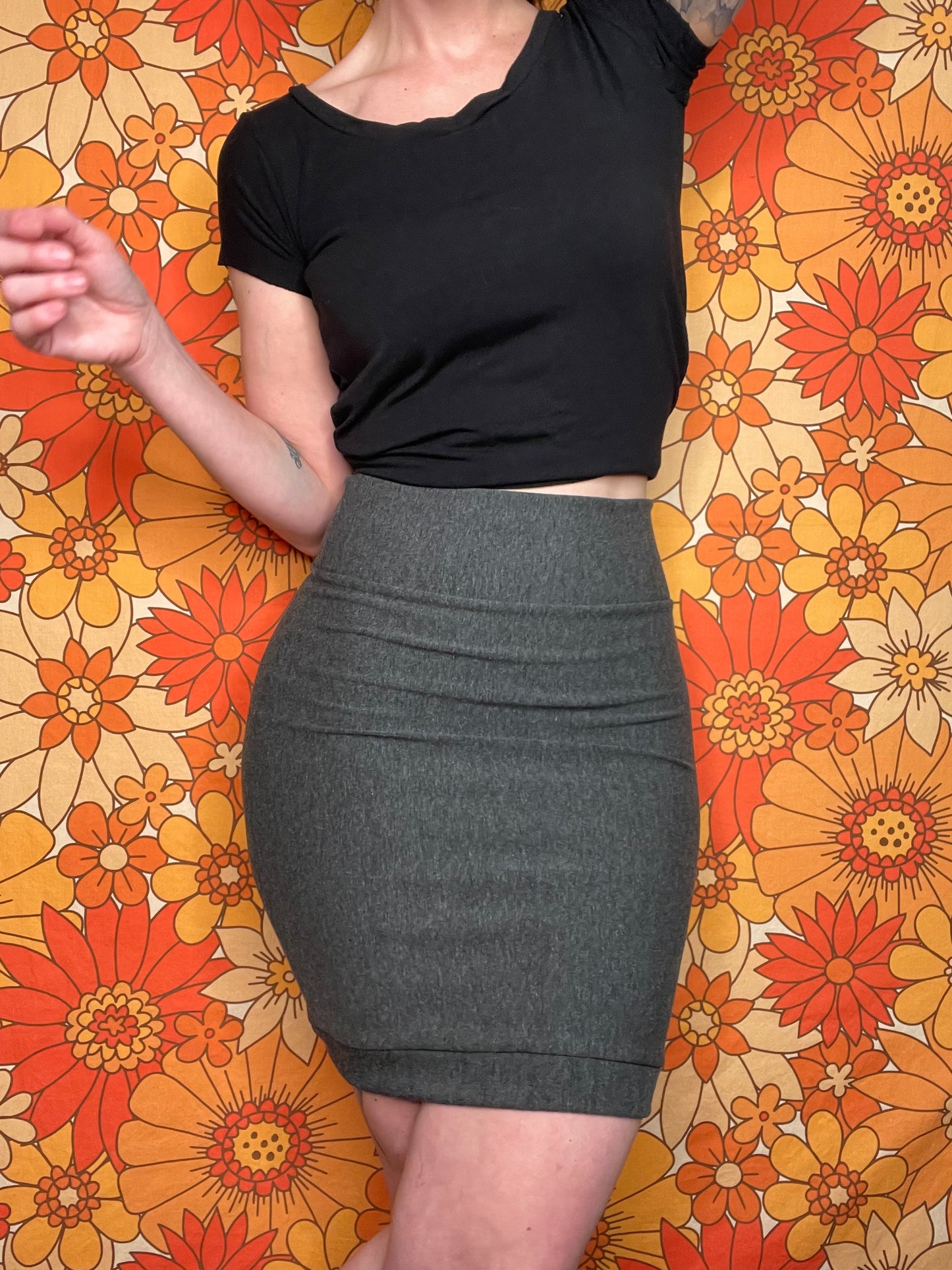 Handmade French Terry Dark Heather Skirt - Small