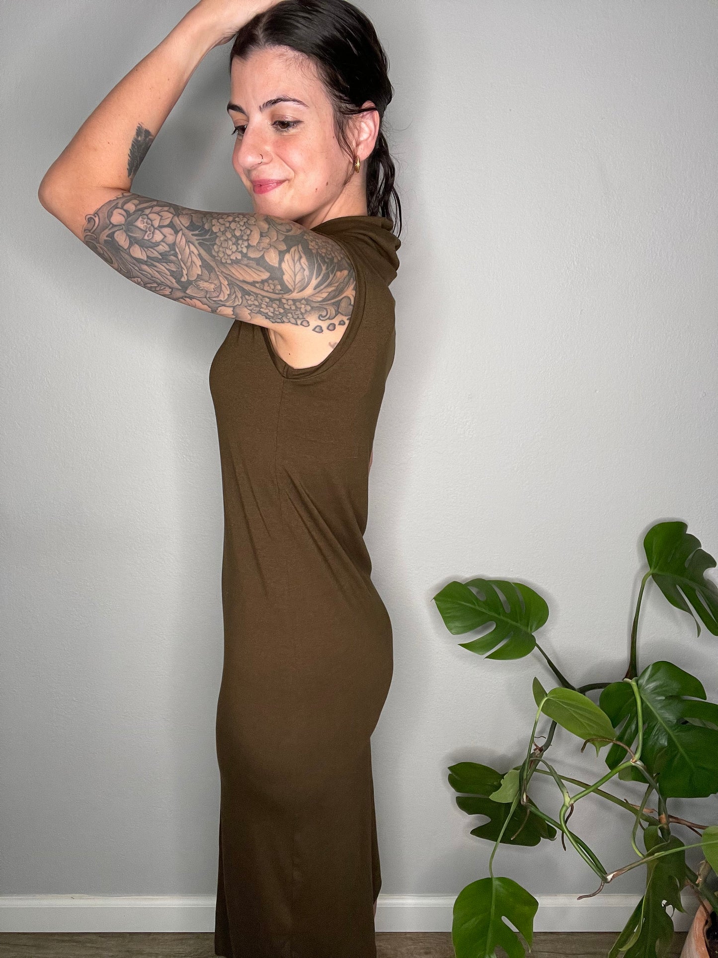 Ecofriendly Midcalf Cowlneck Sleeveless Dress