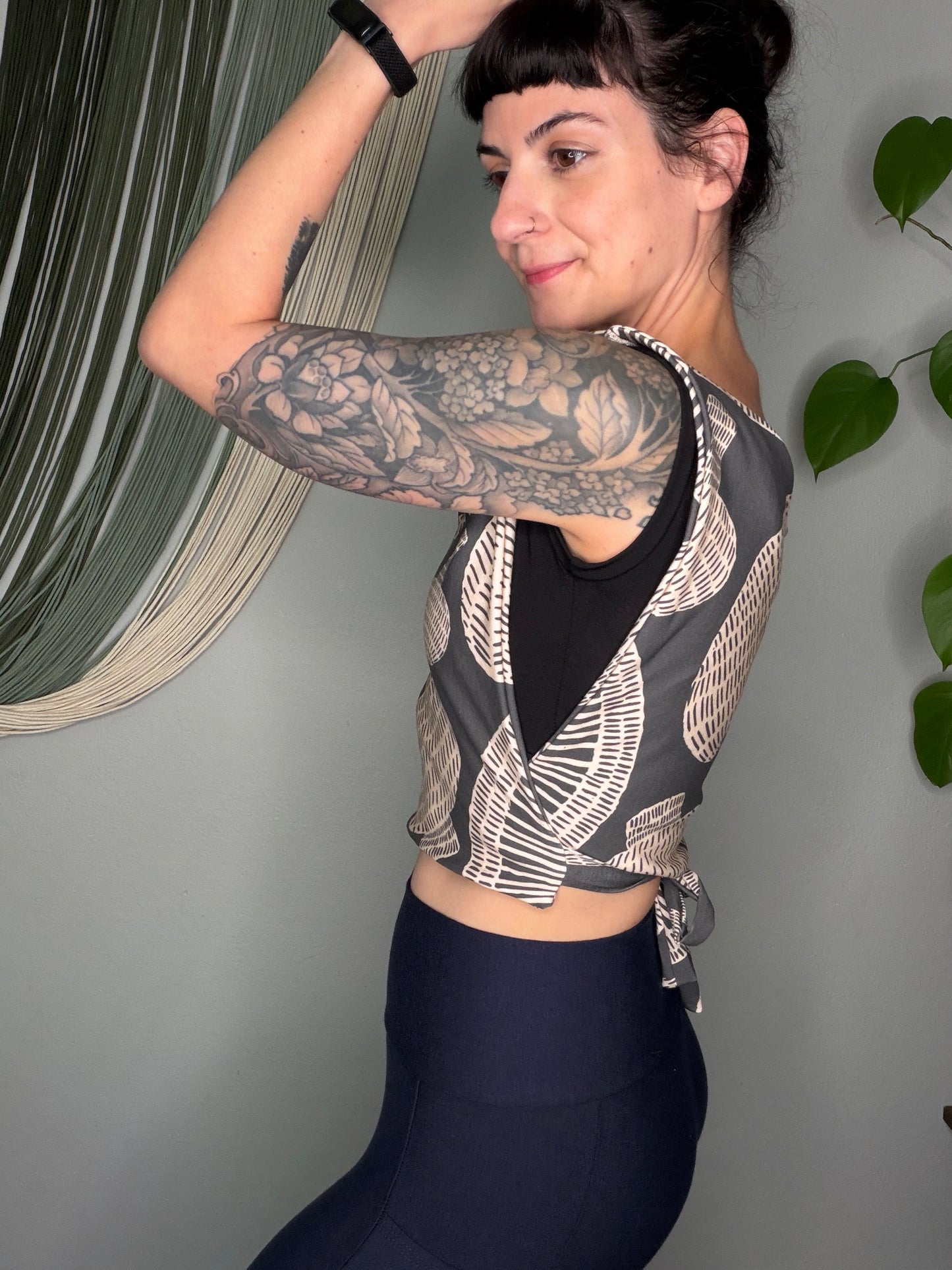 Mushroom Spore Print Square Side Tie Crop Top - Small/Medium