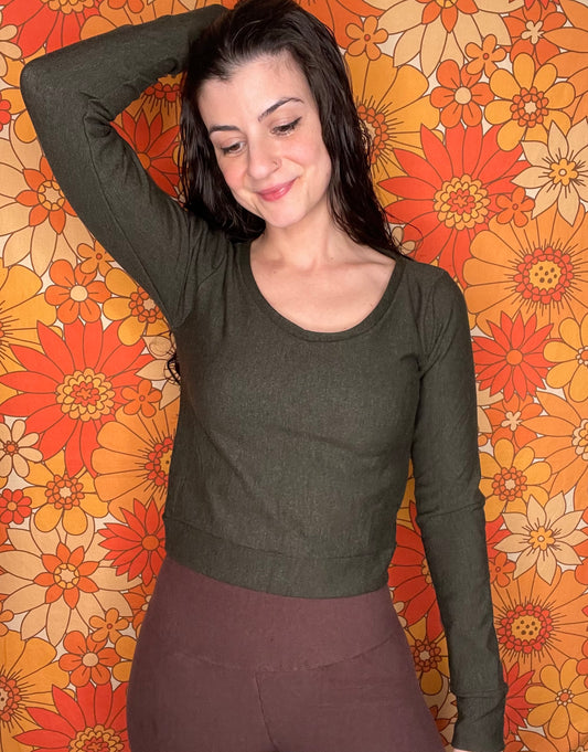 Forest Green Fleece Crop Top - Small