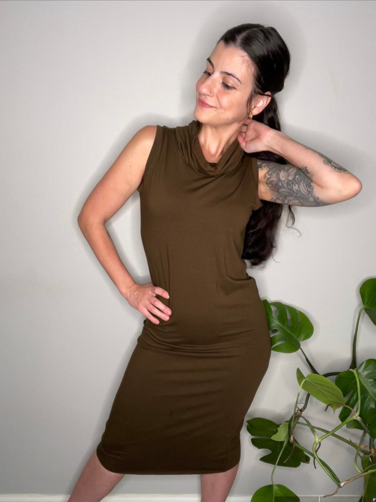 Ready To Ship Midcalf Cowl-Neck Sleeveless Dress