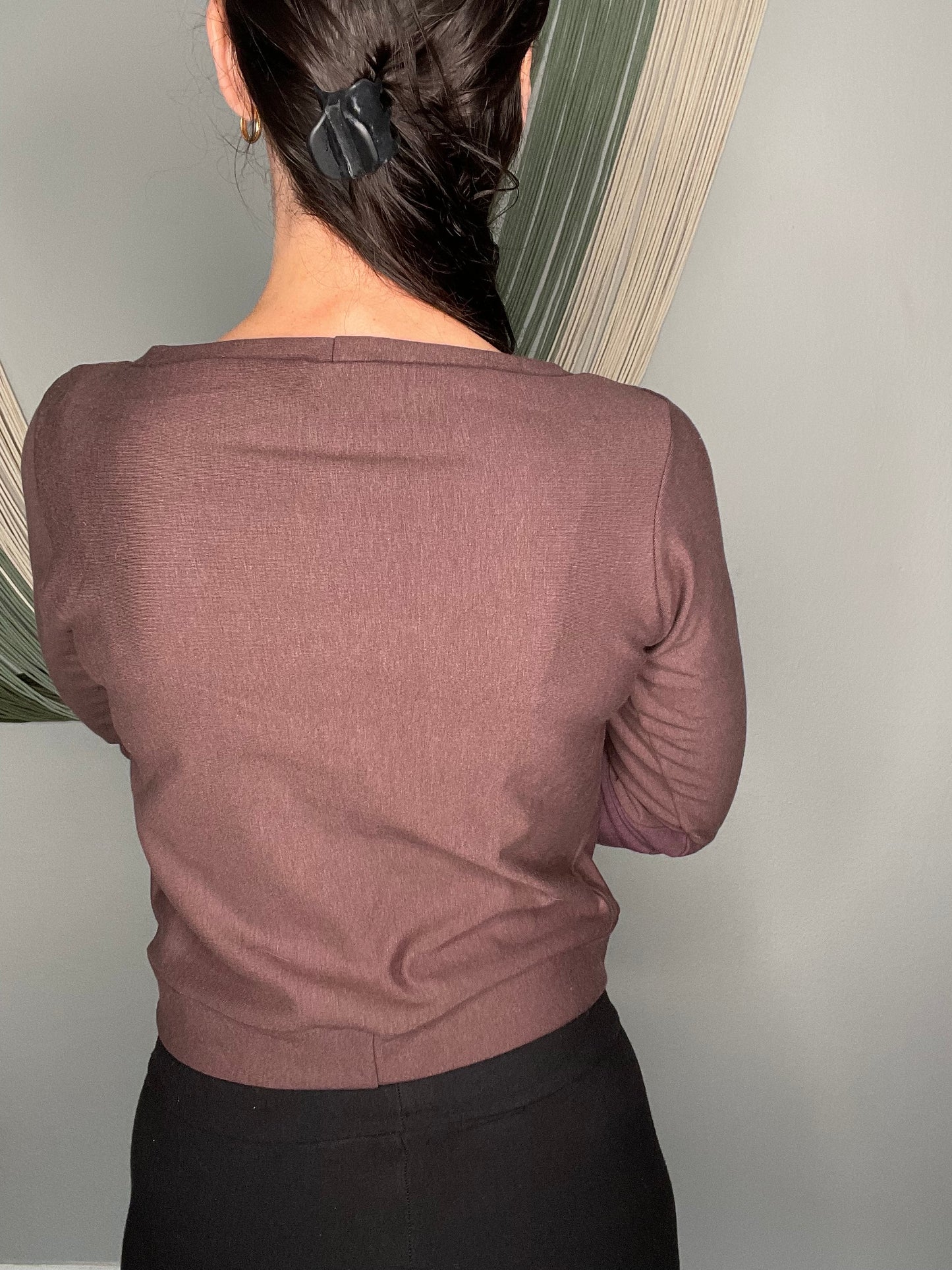 Bamboo Fleece Cowl Neck Crop Top - Medium