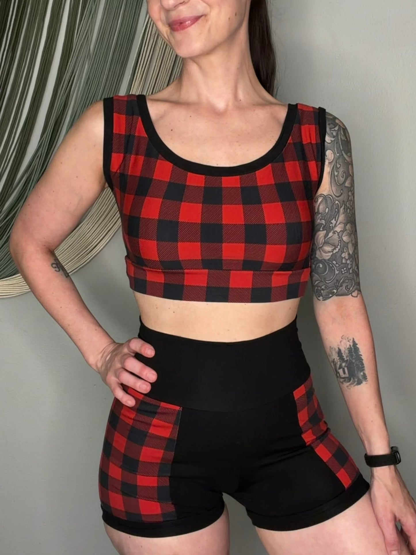 Plaid Crop Tank & Shorts - Small