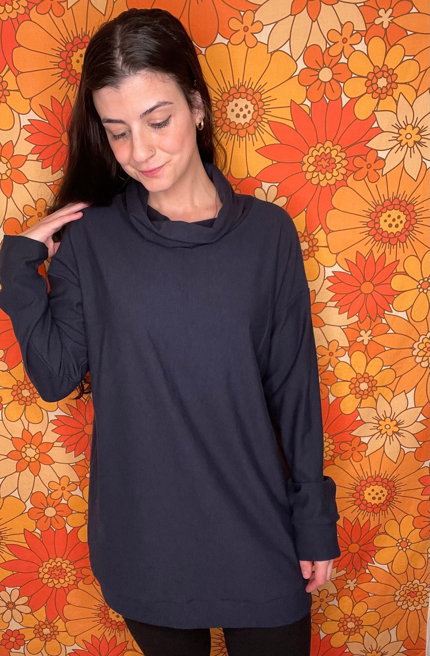 Eco Friendly Oversized Bamboo Fleece Cowl Neck Tunic