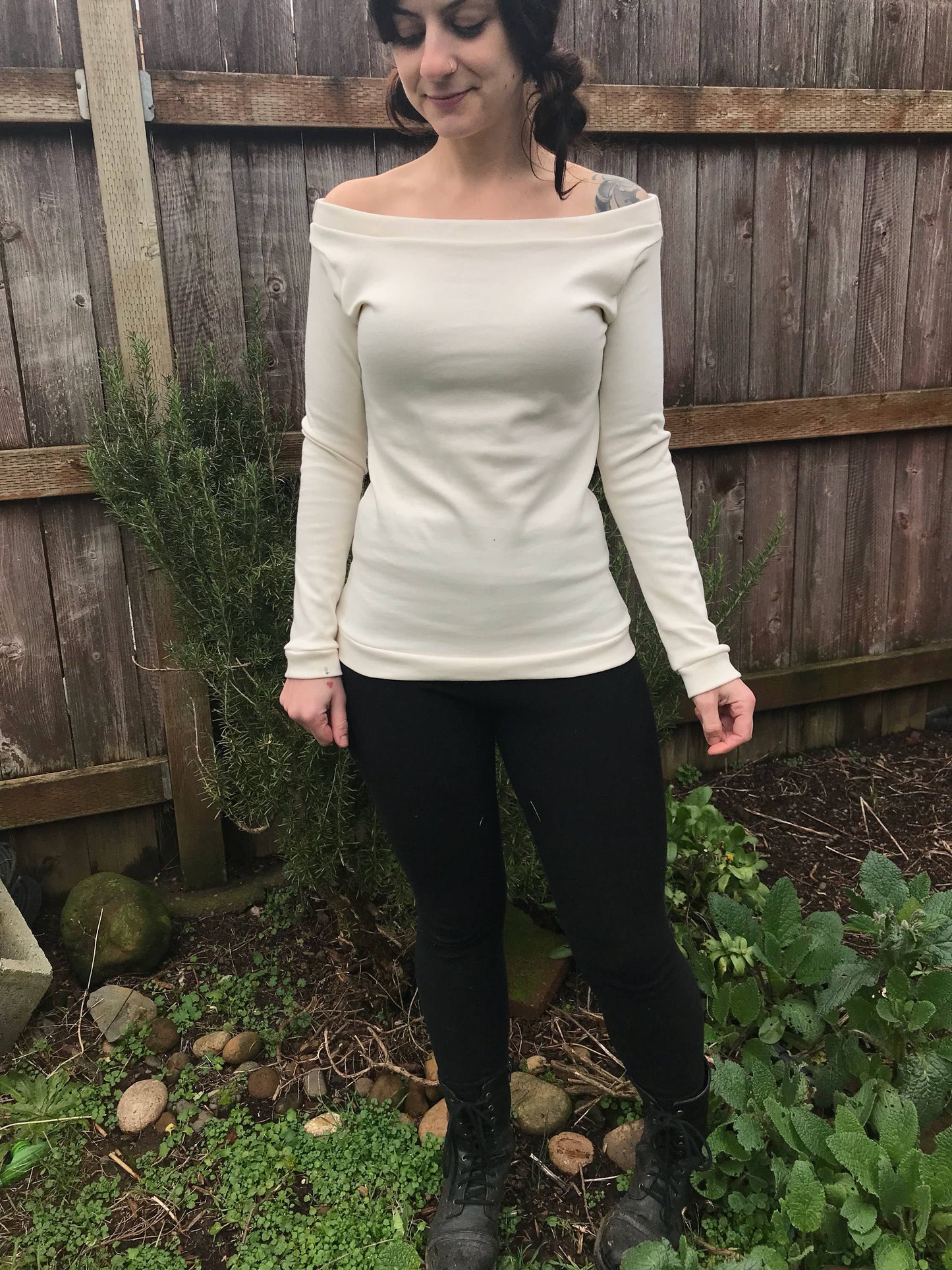 Organic Off-Shoulder Long Sleeved Shirt