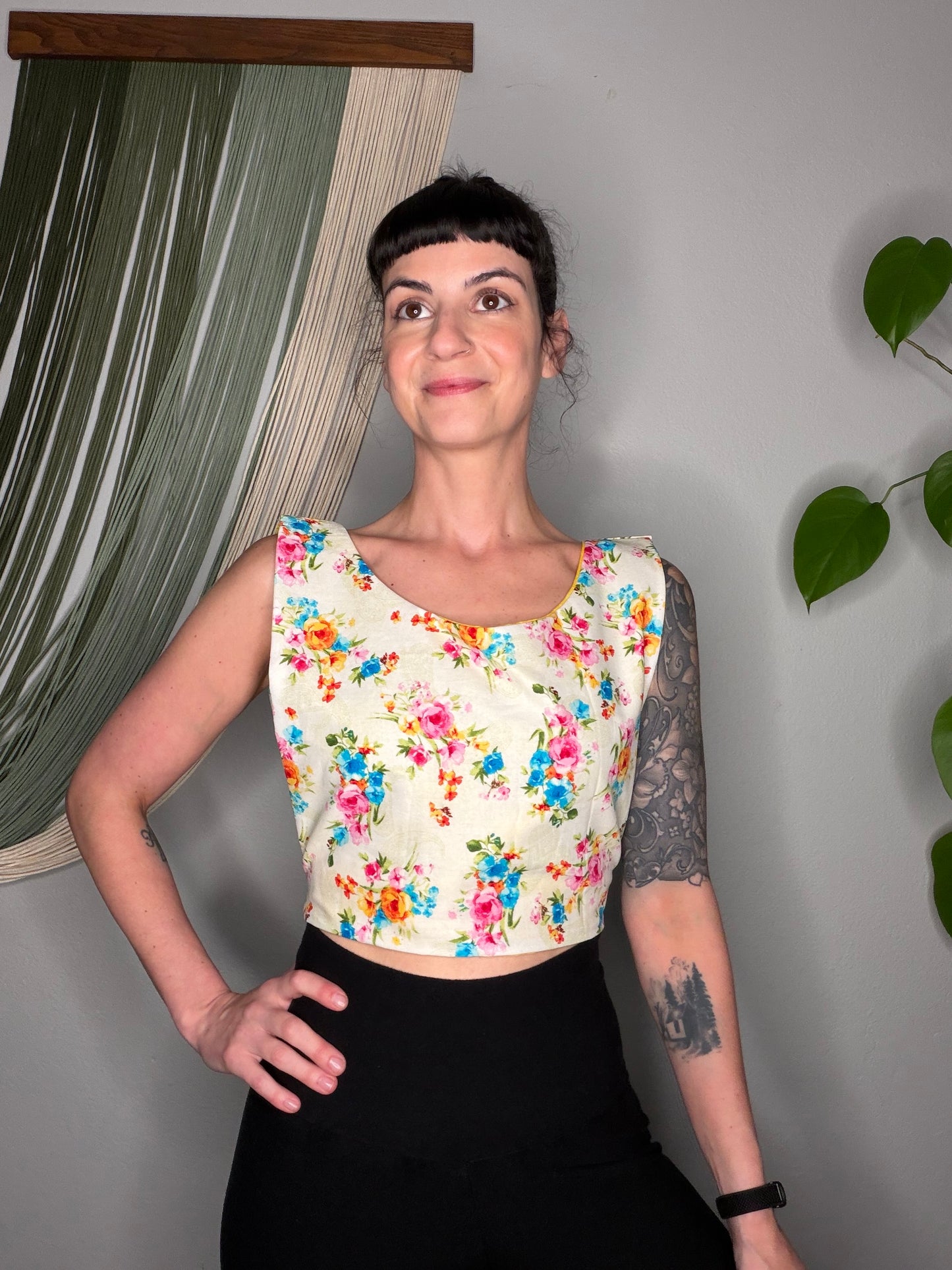 Floral Print Square Side Tie Crop Top - Small/Medium
