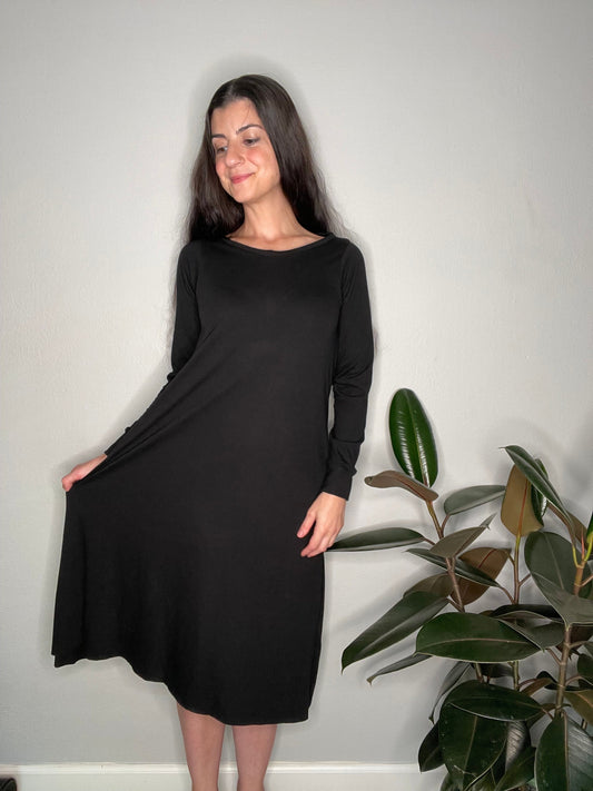 Ecofriendly Bamboo Flowy Midcalf Long Sleeve Dress