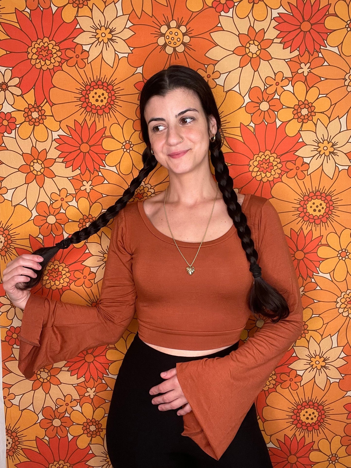 Eco Friendly Fitted Bamboo Crop Top with Bell Sleeves