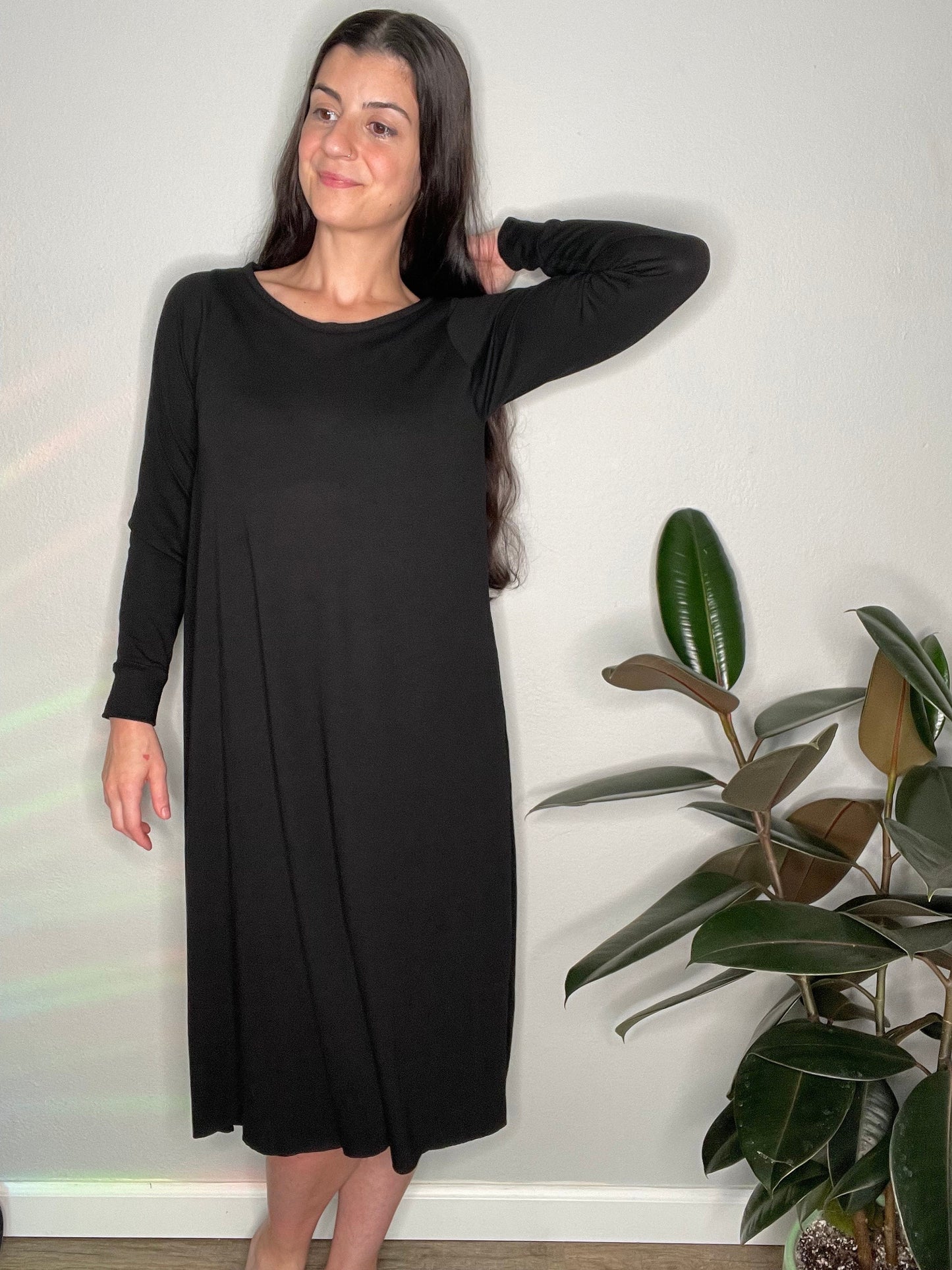 Ecofriendly Bamboo Flowy Midcalf Long Sleeve Dress