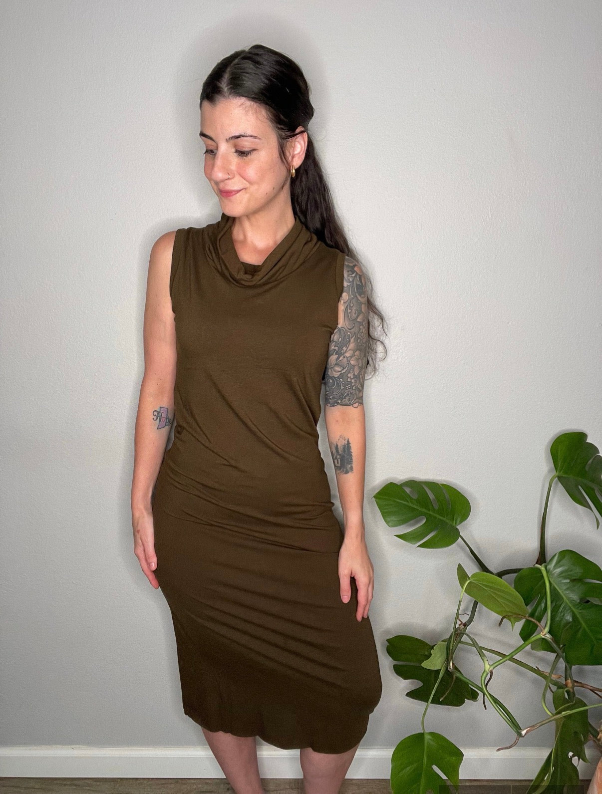 Ready To Ship Midcalf Cowl-Neck Sleeveless Dress