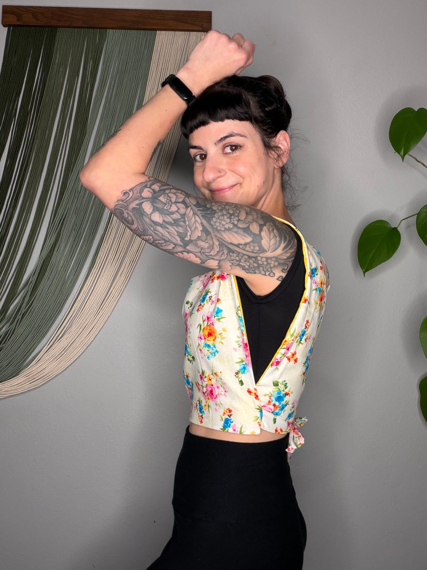 Floral Print Square Side Tie Crop Top - Small/Medium
