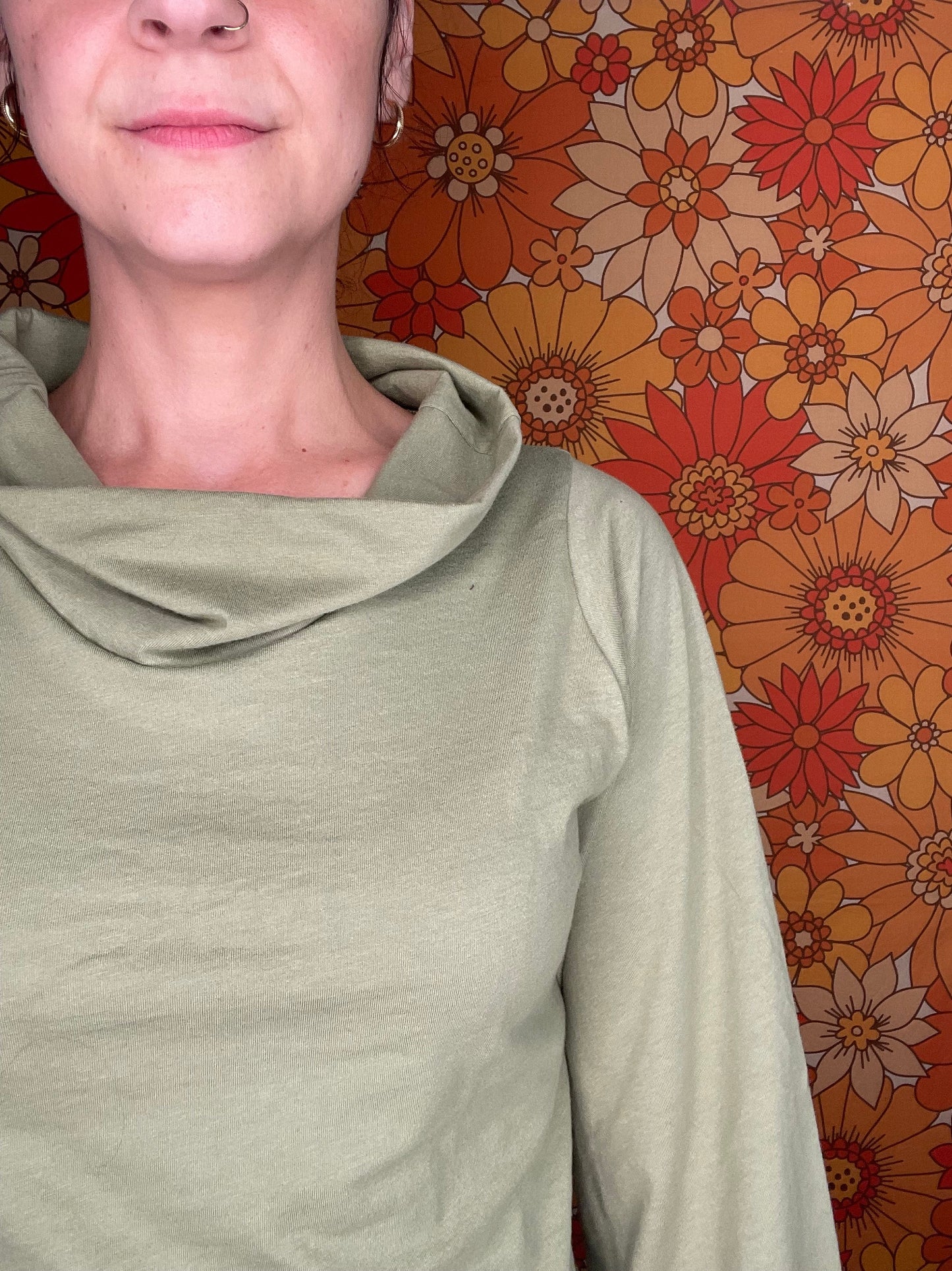 Organic Cotton Cowl Neck Bell Sleeve Top