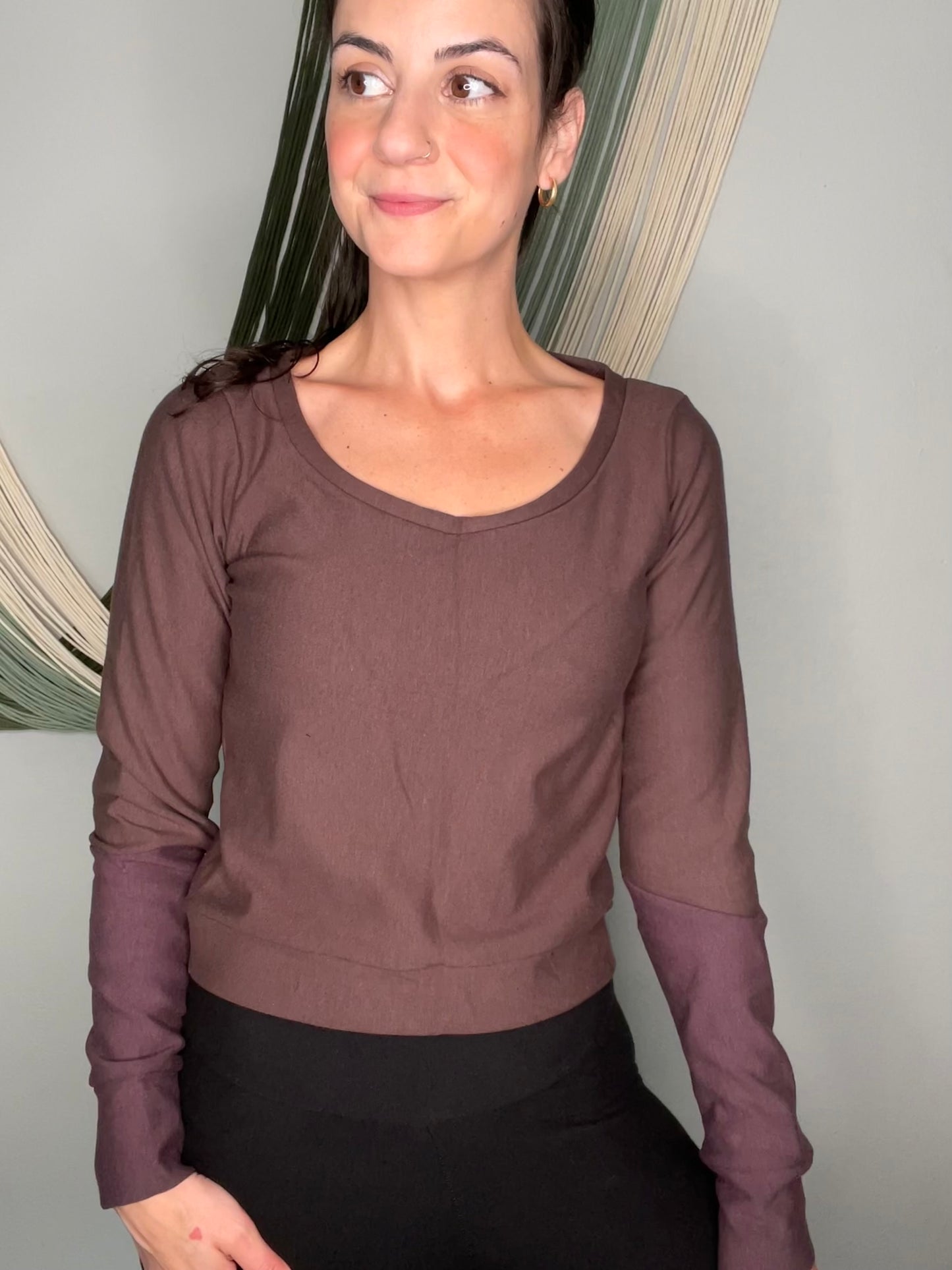 Bamboo Fleece Cowl Neck Crop Top - Medium