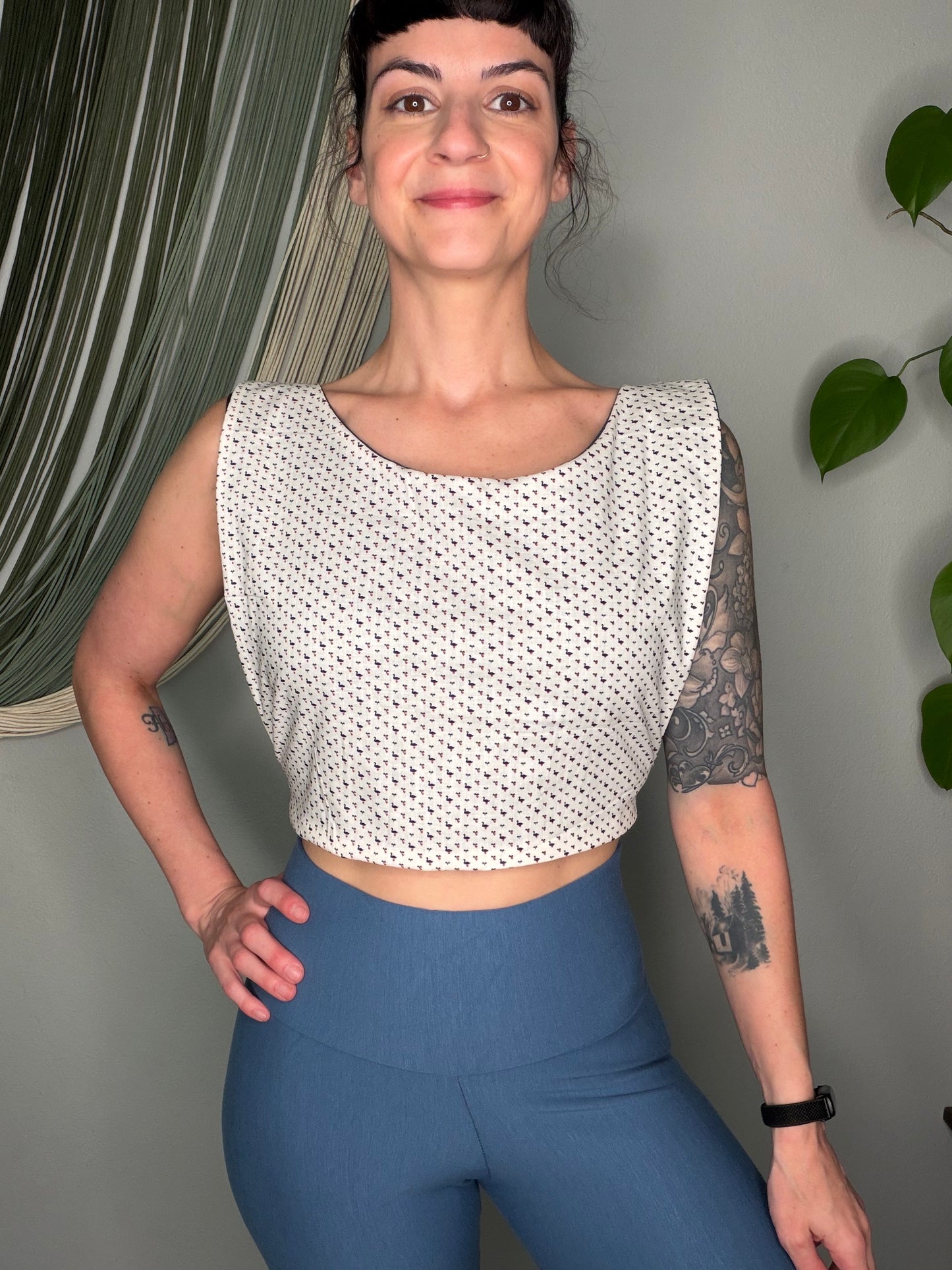 Duck Heart Print Square Side Tie Crop Top - Small/Medium