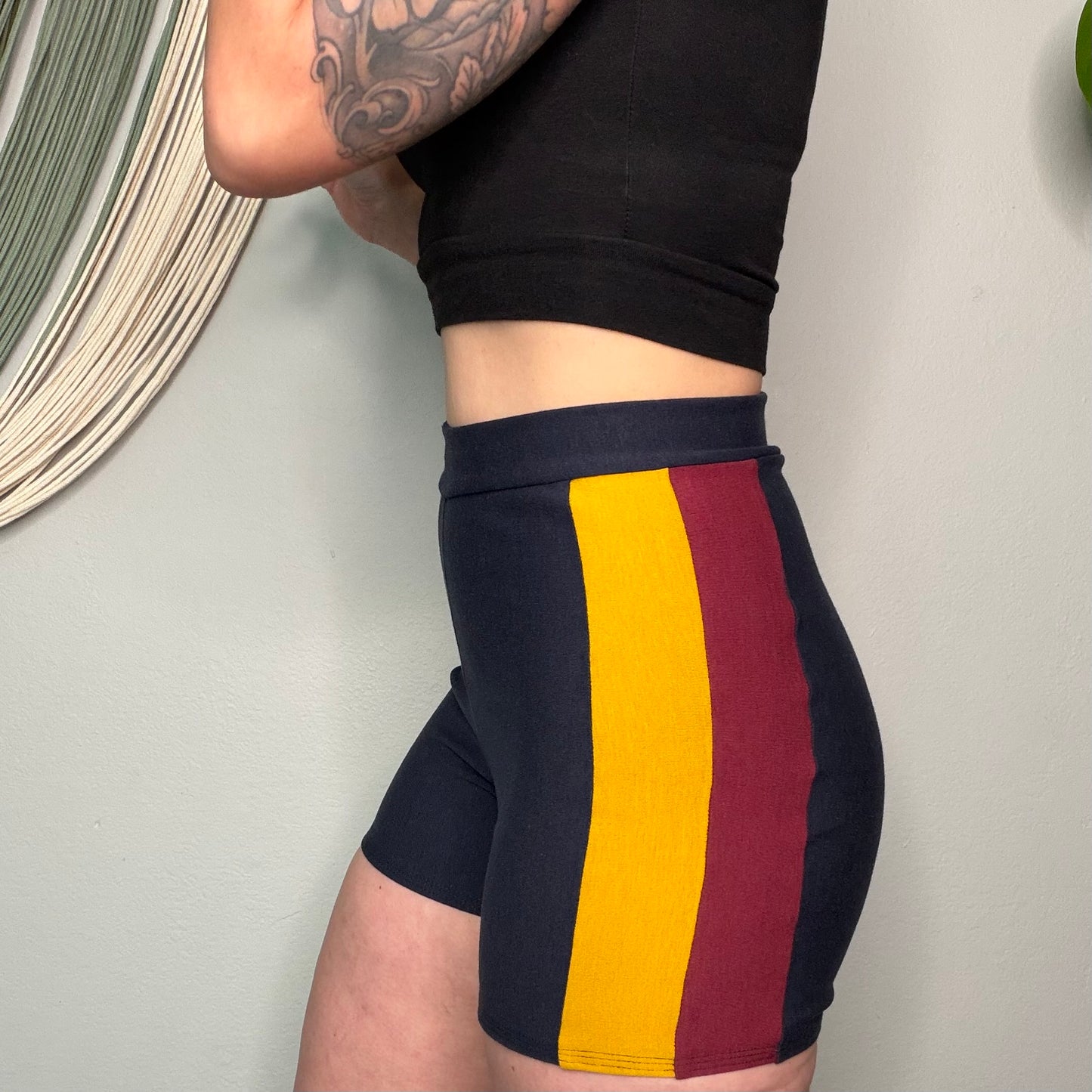Handmade EcoFriendly Lemon & Maroon Striped Navy Bamboo Shorts