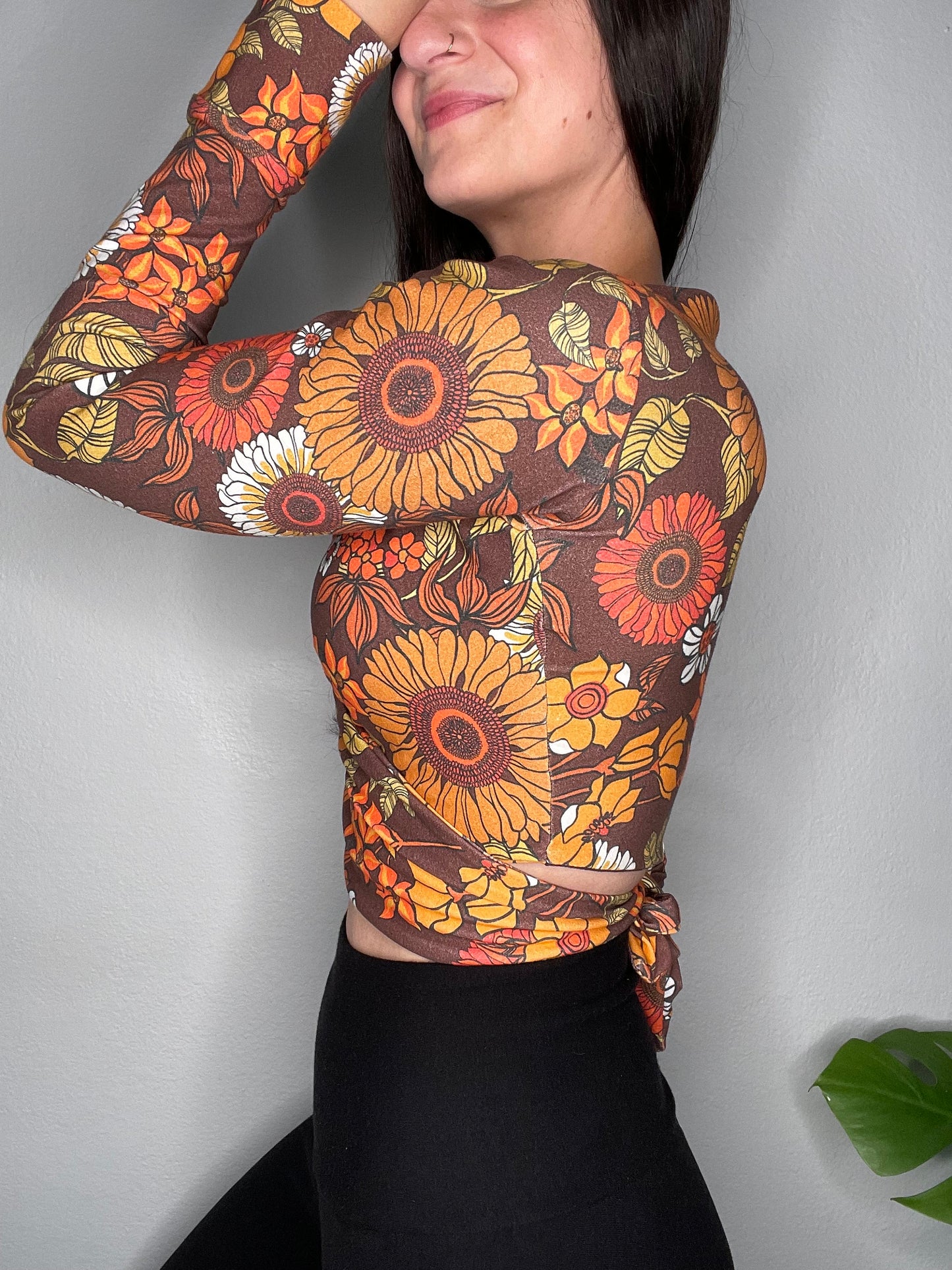 Retro Floral Wrap Print Top