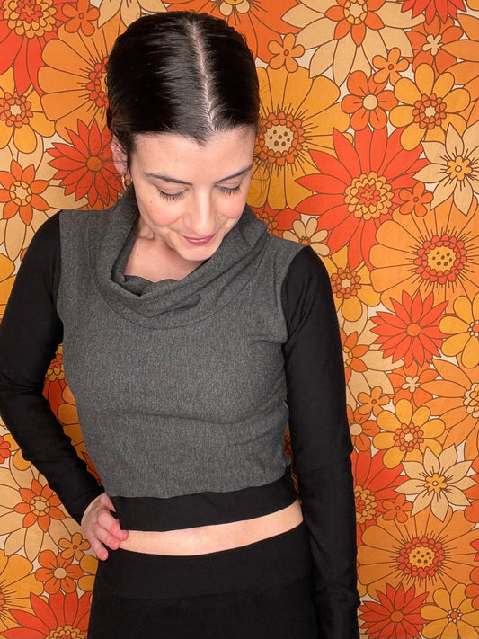 Bamboo Fleece Cowl Neck Crop Top - Small