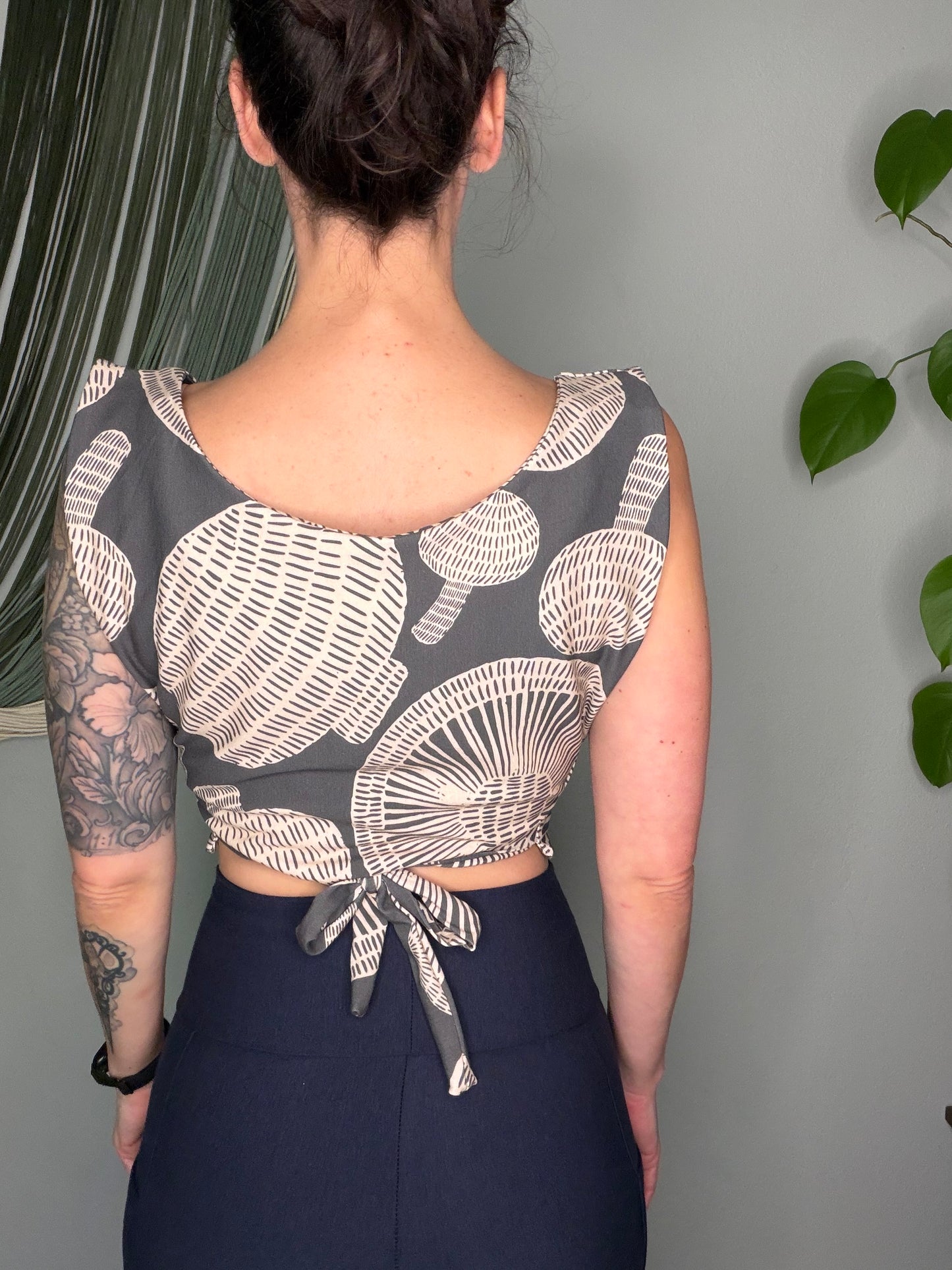Mushroom Spore Print Square Side Tie Crop Top - Small/Medium