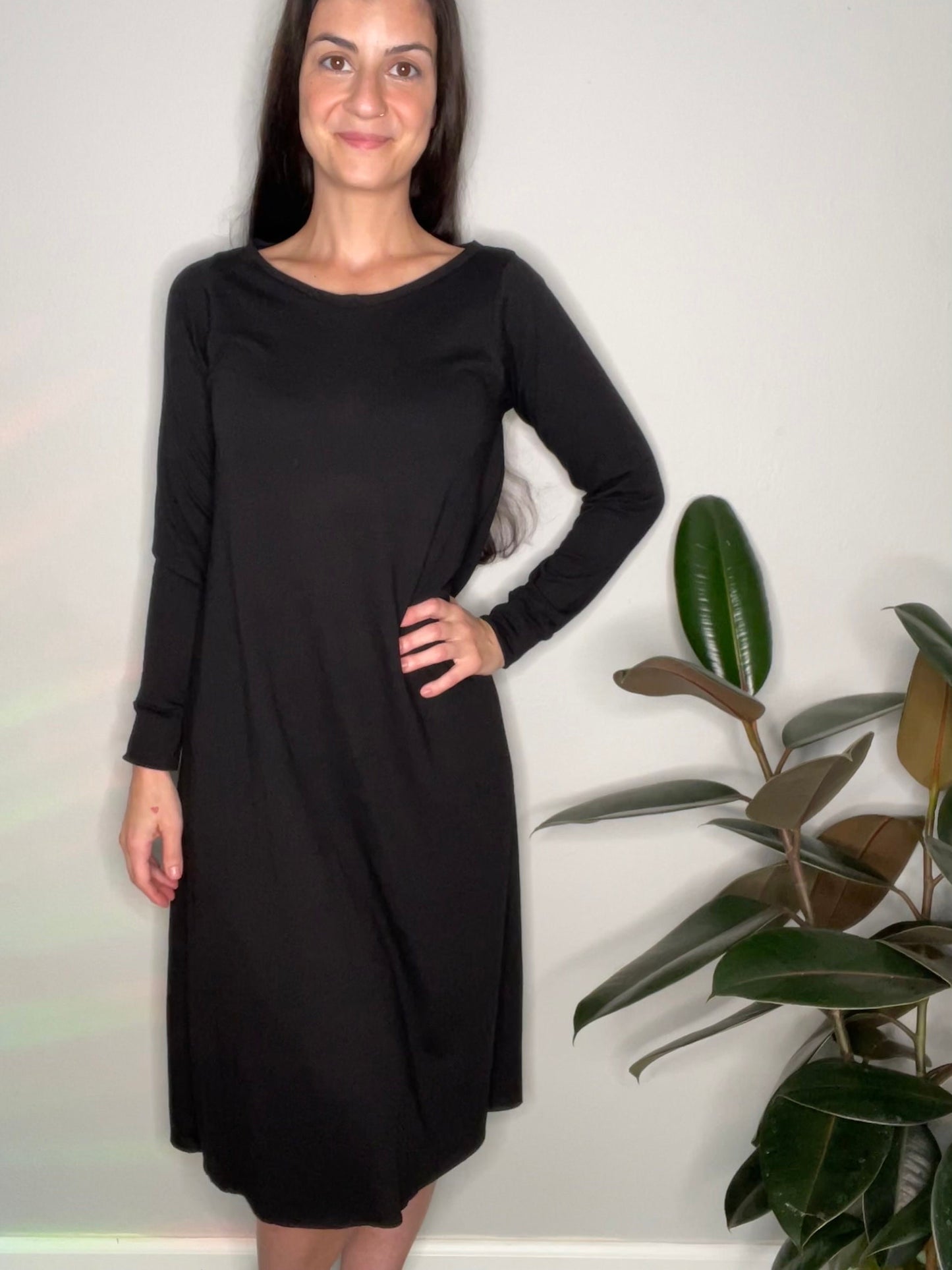 Ecofriendly Bamboo Flowy Midcalf Long Sleeve Dress