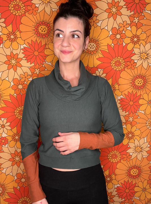 Bamboo Fleece Cowl Neck Crop Top - Small