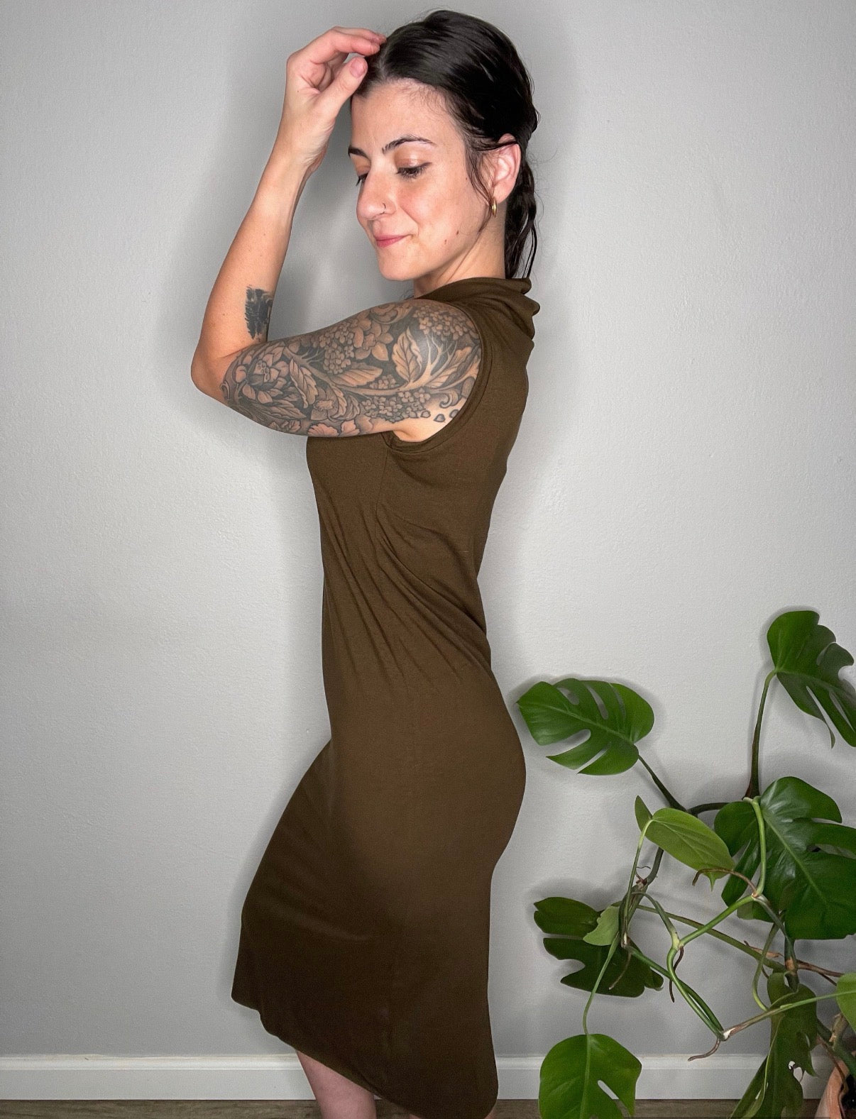 Ready To Ship Midcalf Cowl-Neck Sleeveless Dress