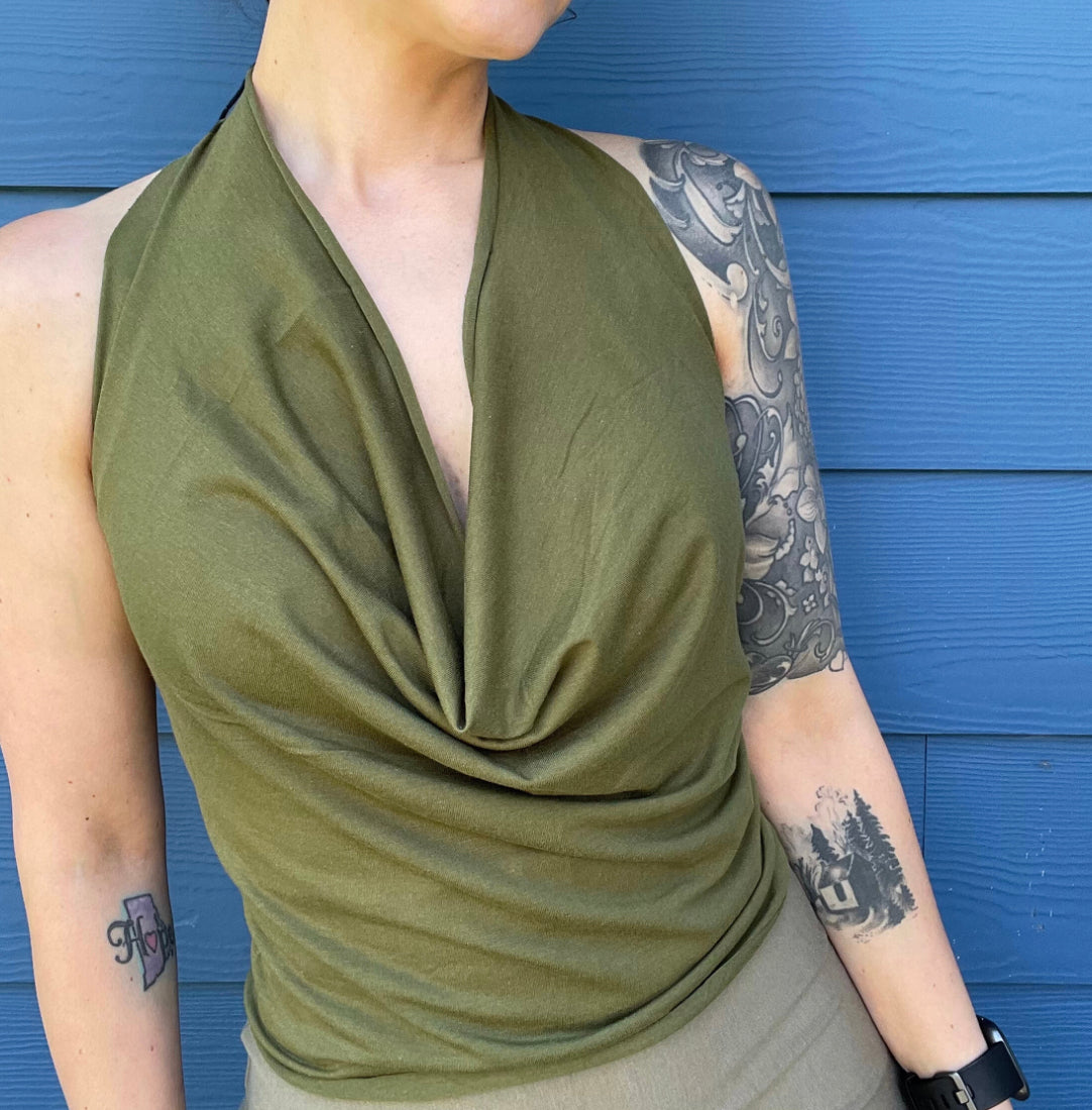 Bright Olive Halter Top - Medium