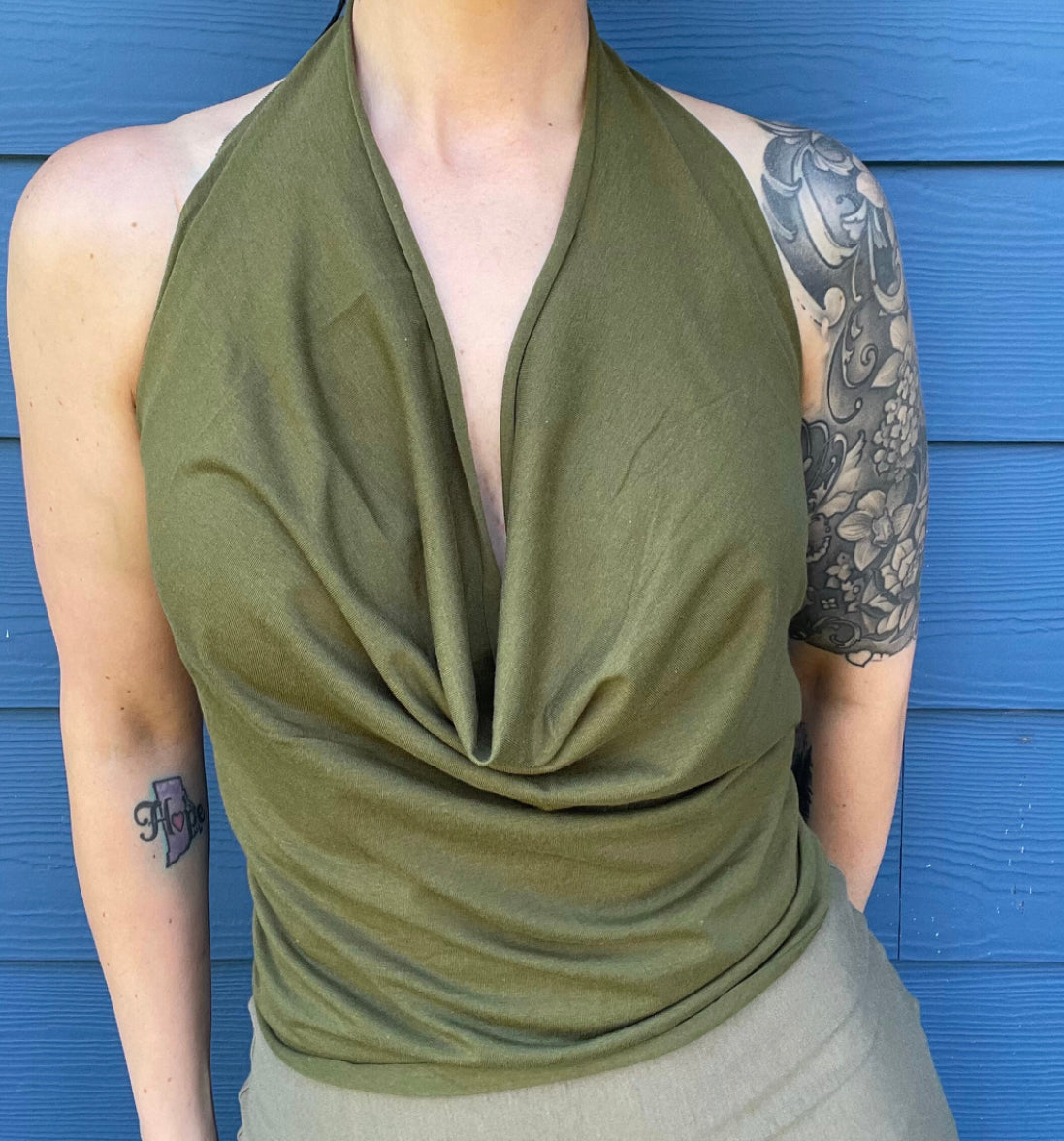 Bright Olive Halter Top - Medium